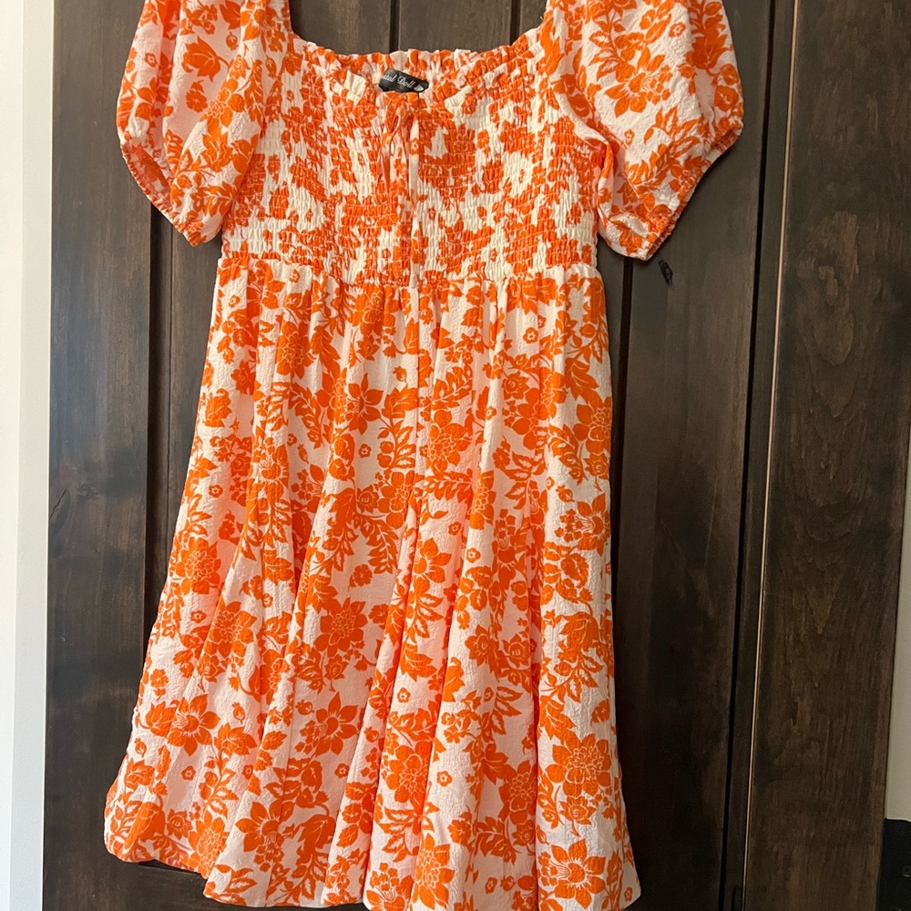 Orange Floral Smocked Dress